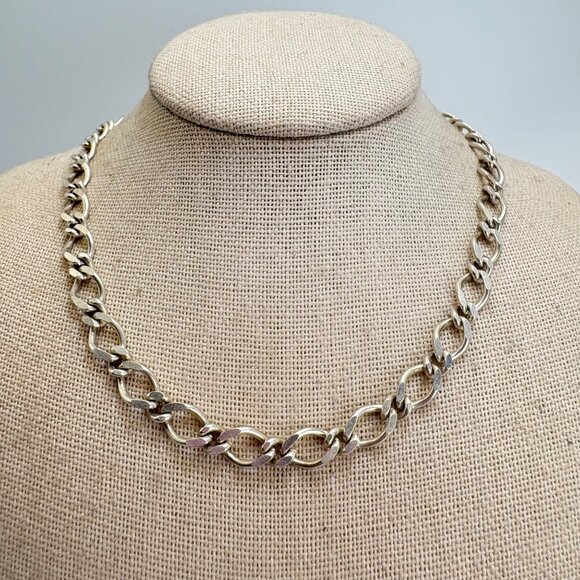 VTG Solid Sterling Silver 925 Figaro Link Chain Necklace Size 18" Length - Picture 2 of 13